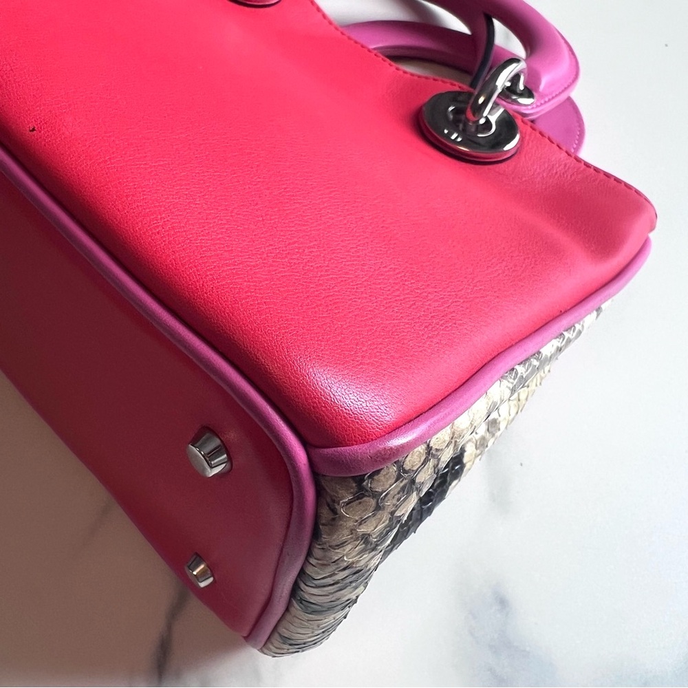Maximalist Dior Small Pink/Red Calfskin and Python Diorissimo Tote Bag - Picture 13 of 16